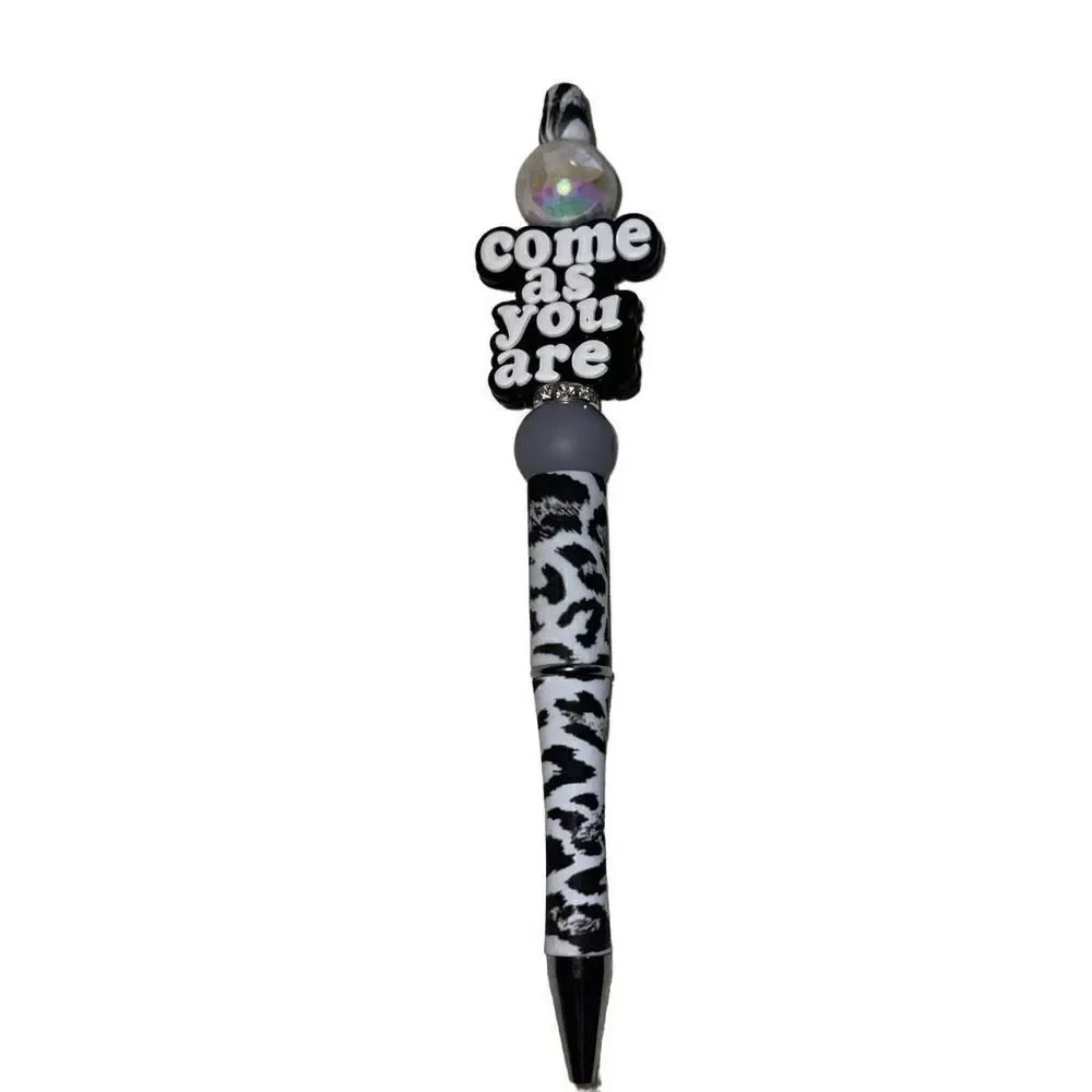Come as you are beaded pen handmade black leopard cheetah white bling NEW